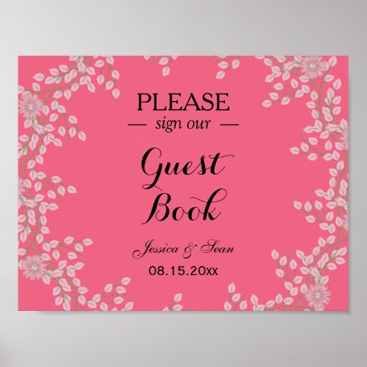 Poster Mariage chic rose floral et perles (Devant)