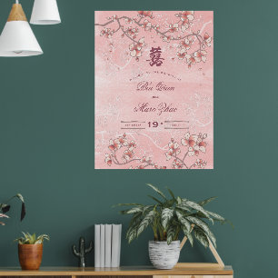 Poster Mariage chinois à deux fleurs de pêche