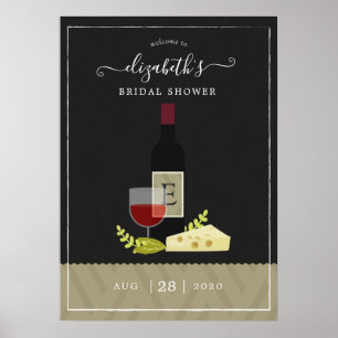 Poster Mariage civil avec vin et fromage Monogramme