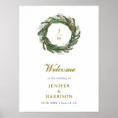 Poster Mariage classique de verdure de pin d'hiver (Devant)