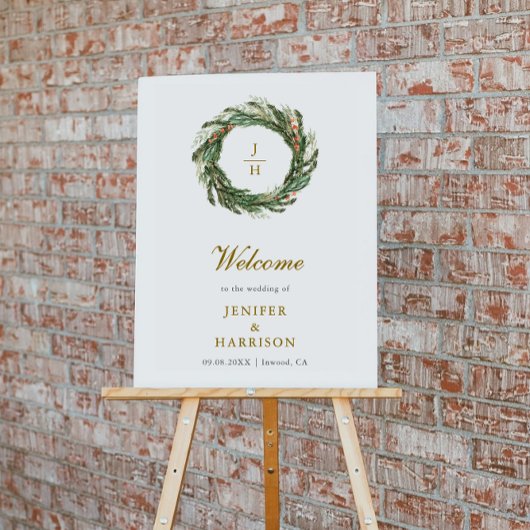 Poster Mariage classique de verdure de pin d'hiver