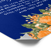Poster Mariage commémoratif - Fleurs orange sur bleu mari (Coin)