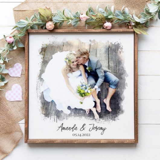 Poster Mariage Couple Aquarelle Photo Noms de conservatio