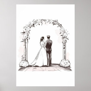 Poster Mariage Couple Élégant à la Ligne Fine Art avec Ar