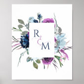 Poster Mariage Couples Initiales Violet et Bleu (Devant)