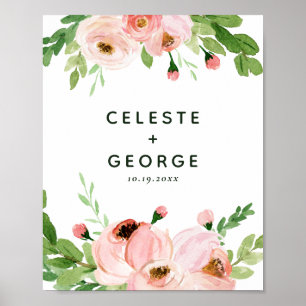 Poster Mariage couronne florale rose tendre
