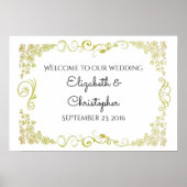 Poster Mariage D'Accueil Avec Design Floral Or (Devant)