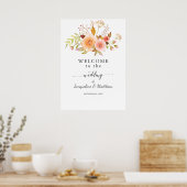 Poster Mariage d'accueil Blanc Floral Damas Aquarelle (Cuisine)