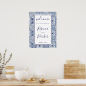 Poster mariage d'accueil en carreaux bleus (Cuisine)