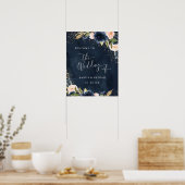 Poster Mariage d'accueil Floral Gold Navy (Cuisine)