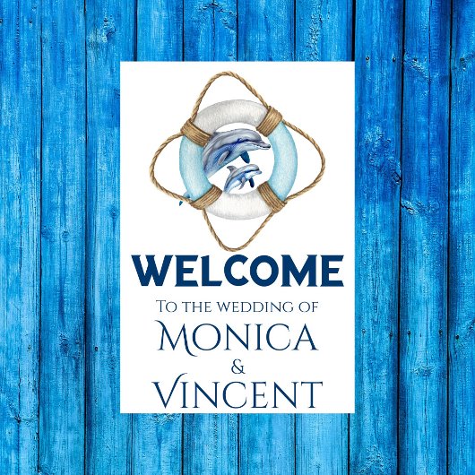 Poster Mariage d'accueil nautique aquarelle