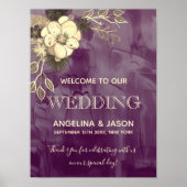 Poster Mariage d'accueil rustique violet (Devant)
