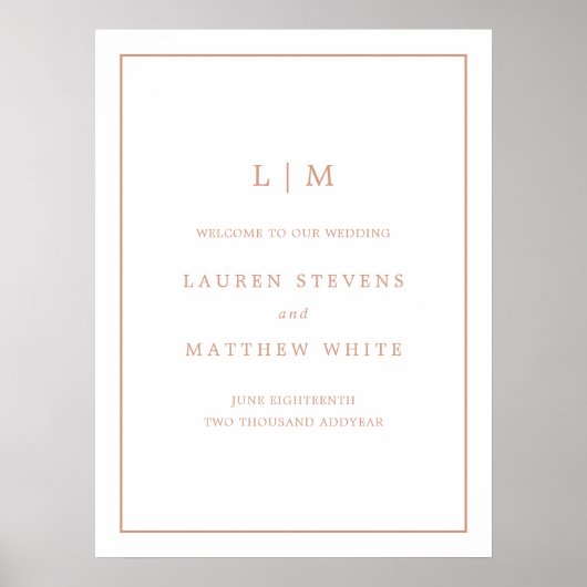 Poster Mariage d'accueil simple Monogram Rose Gold Rose (Devant)