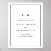 Poster Mariage d'accueil simple noir blanc Monogramme (Devant)