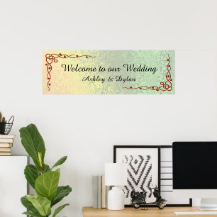 Poster Mariage d'accueil vert jaune des nuances d'automne