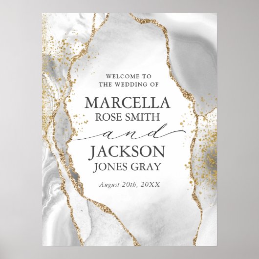 Poster Mariage d'agrafage blanc, or et gris (Devant)