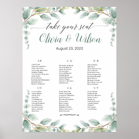 Poster Mariage d'Alphabet Vert Élégant (Devant)