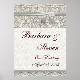 Poster Mariage Damask Vintage Blanc Mariage Vieux