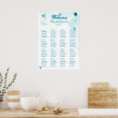 Poster Mariage d'aquarelle bleu floral (Cuisine)