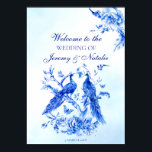 Poster Mariage d'aquarelle de paon bleu royal<br><div class="desc">Panneau de bienvenue du mariage d'aquarelle bleu royal victorien.</div>