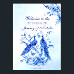 Poster Mariage d'aquarelle de paon bleu royal<br><div class="desc">Panneau de bienvenue du mariage d'aquarelle bleu royal victorien.</div>
