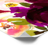 Poster Mariage d'aquarelle florale Boho rouge Bourgogne (Coin)