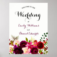 Mariage d'aquarelle florale Boho rouge Bourgogne