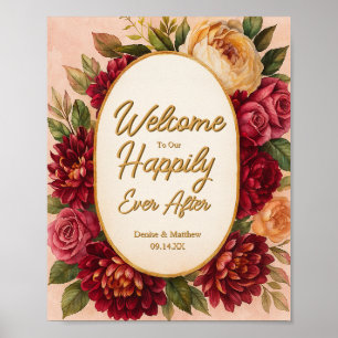 Poster Mariage d'aquarelle florale de Bourgogne