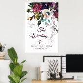 Poster Mariage d'aquarelle florale de Bourgogne Bienvenue (Bureau à domicile)