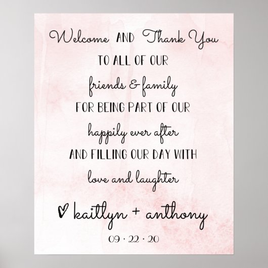 Poster Mariage d'aquarelle moderne Bienvenue et signe de (Devant)