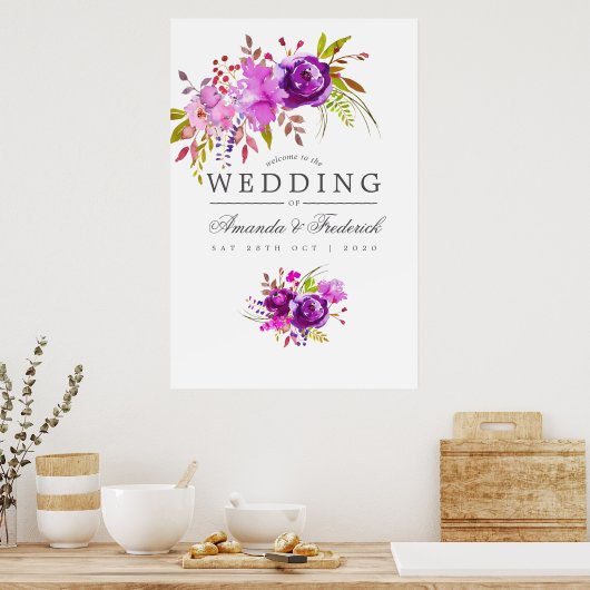 Poster Mariage d'aquarelle violet et violet (Cuisine)
