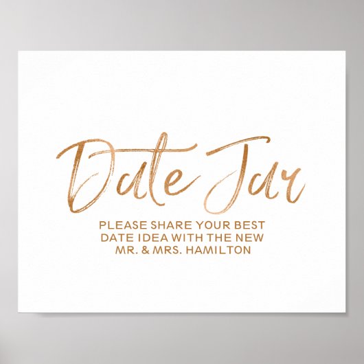 Poster Mariage Date Jar 8x10 Style Rose Gold Sign (Devant)