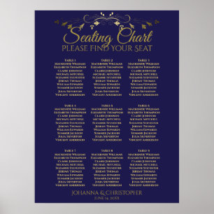 Poster Mariage de 9 tables simple Gold & Navy