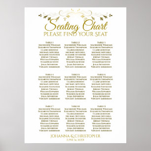 Poster Mariage de 9 tables simple Gold & White