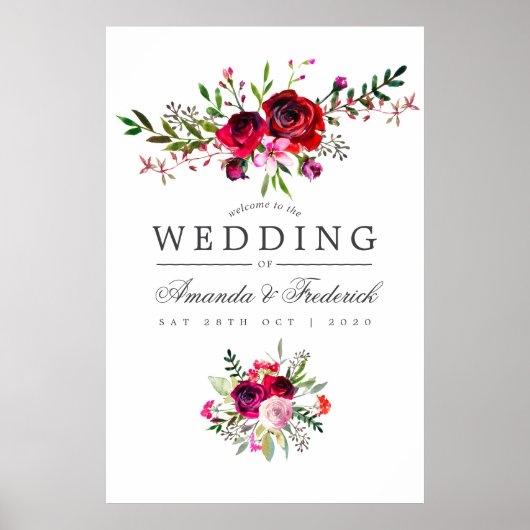 Poster Mariage de automne Aquarelle Florale Bienvenue (Devant)