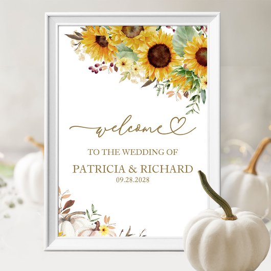 Poster Mariage de automne Citrouille Sunflower Bienvenue