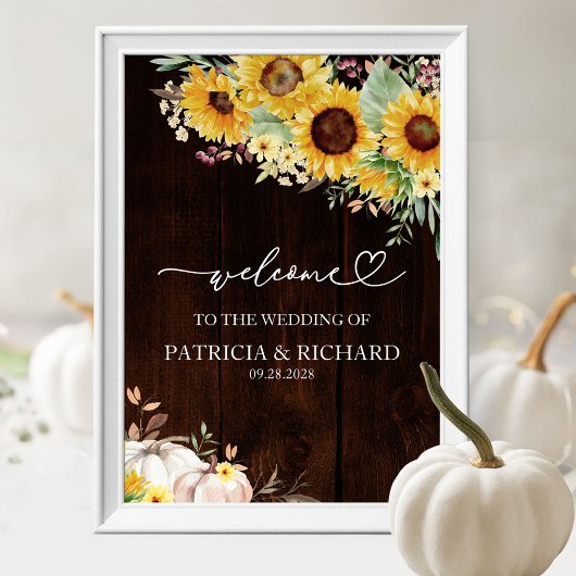 Poster Mariage de automne Citrouille Sunflower Bienvenue