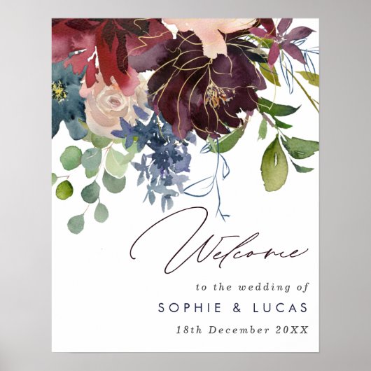 Poster Mariage de automne Floral de Bourgogne et Marine B (Devant)