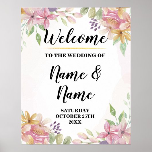 Poster Mariage de bienvenue Aquarelle Floral Poste (Devant)