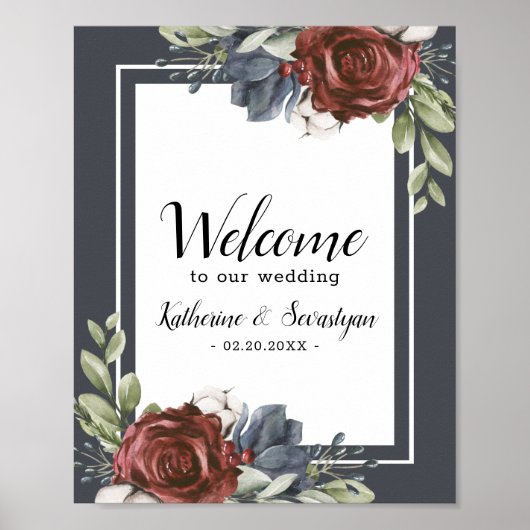 Poster Mariage de bienvenue bleu foncé Dusty (Devant)