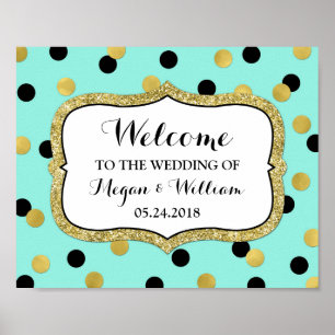 Poster Mariage de bienvenue Blue Black Gold Confetti