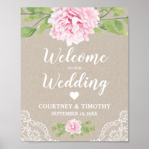 Poster Mariage de bienvenue Dentelle Rustique Aquarelle  