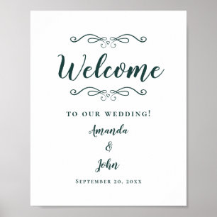 Poster Mariage de bienvenue Élégante calligraphie Emerald