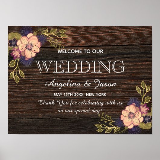 Poster Mariage de bienvenue en bois rustique (Devant)