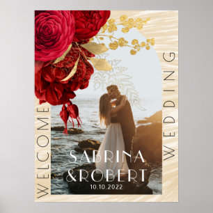Poster Mariage de bienvenue floral bordeaux photo arche m