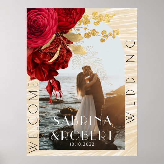 Poster Mariage de bienvenue floral moderne arch photo Bou (Devant)