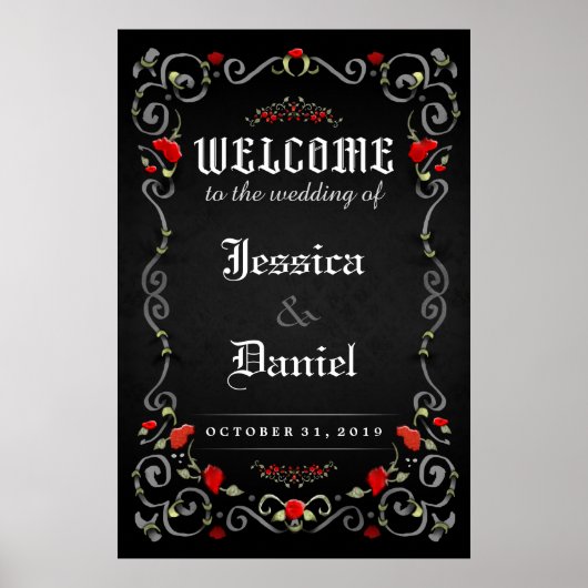 Poster Mariage de bienvenue Halloween LOVE Roses 24x36 Po (Devant)