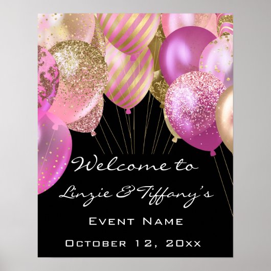 Poster Mariage de bienvenue Pink Gold Ballons vip (Devant)