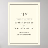 Poster Mariage de bienvenue simple Monogram Ivory (Devant)