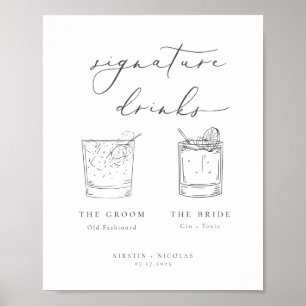 Poster Mariage de boissons minimaliste Gris Signature